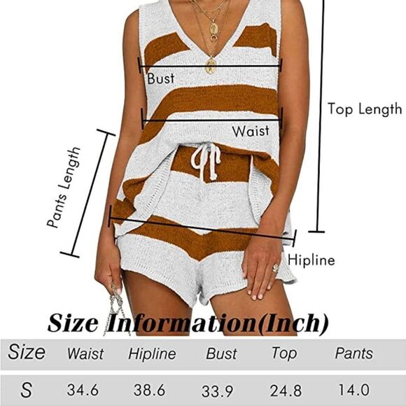 NWT KIRUNO Women’s Sleeveless V Neck Lounge Set, Knitted, Drawstring Shorts - Picture 3 of 6